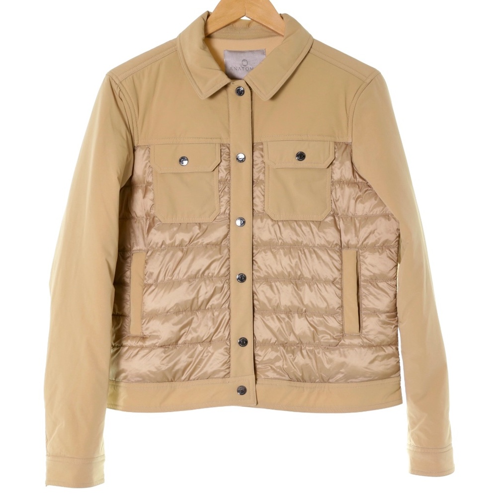 Anatomie Moritz Quilted Puffer Button Snap Lightweight Camel Trucker Jacket WM M
